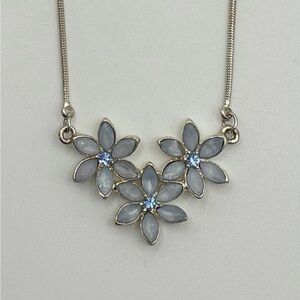 Silver-Tone Opalescent Floral Cluster Necklace